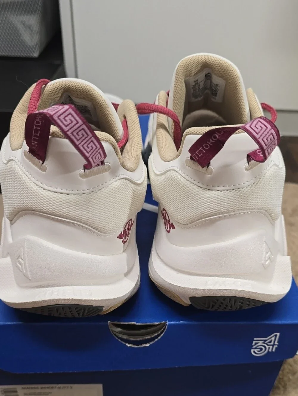 Nike White Trainers with Maroon Laces & Yellow Accents